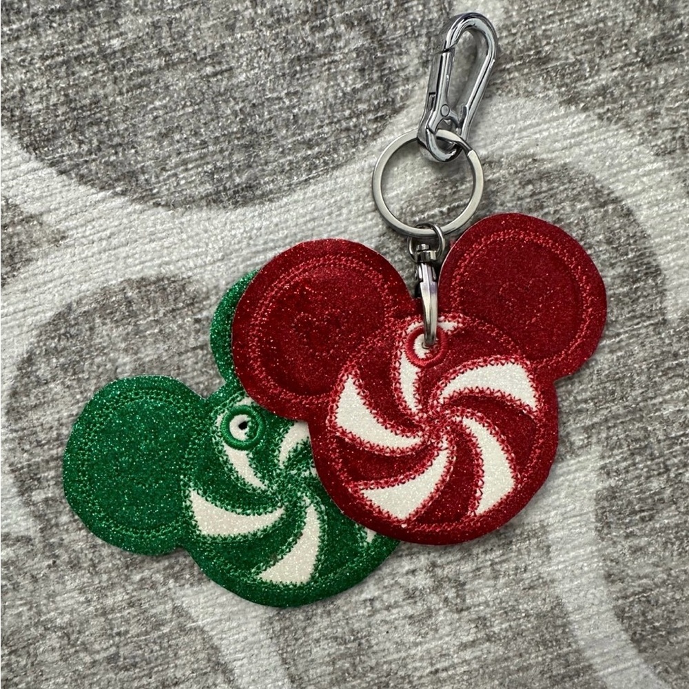 Disney Red and Green Mickey Mouse peppermint bag charm Keychain set of two